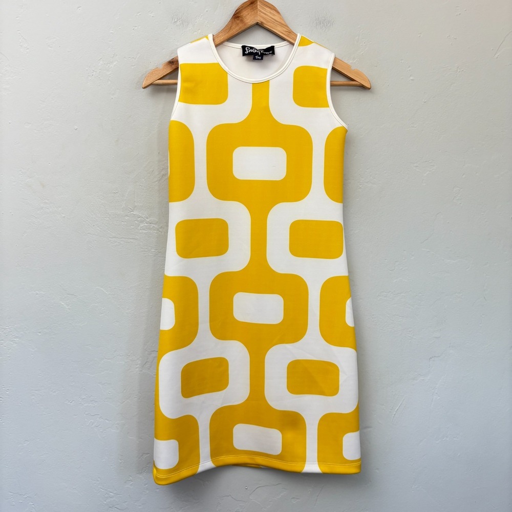 Lesley Evers Mod Shift Dress Women Size 0 Tiny Yellow White Sleeveless